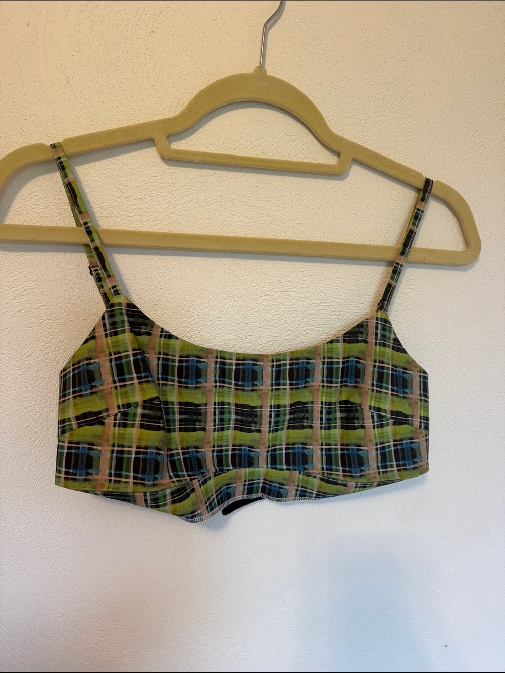 Guizio Plaid Bra Top in Green and Blue